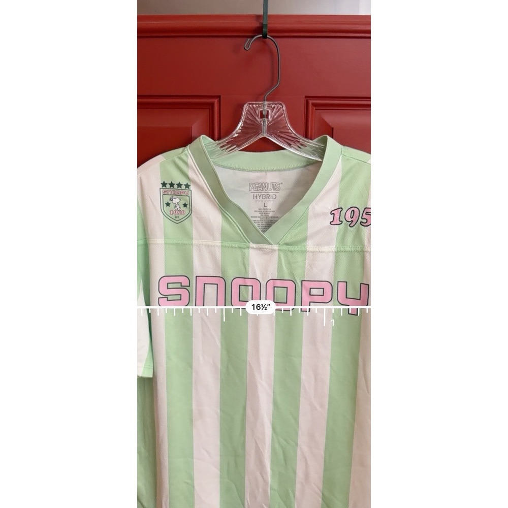 Peanuts Snoopy Hybrid Apparel V-Neck Striped Mesh Jersey Women's L Polyester - Picture 7 of 7